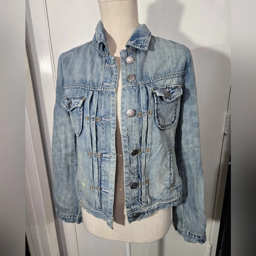 J. Crew Womens Classic Jean Jacket Sz XS Cotton Distressed Denim Blue 21769 - Picture 5 of 10